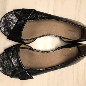 Black leather flats